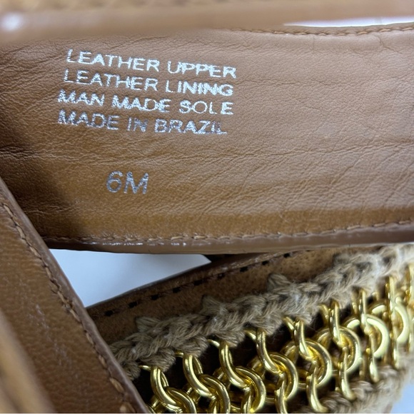 Tory Burch Lucian Sandals Leather Gold Chain Strappy Platform Wedges Tan Size 6 - Picture 13 of 15